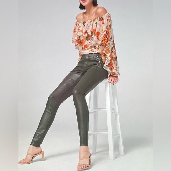 NWT WHBM MidRise Coated Moto Skinny Green 2R - Picture 3 of 16